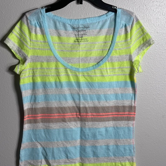 American Eagle Women Favorite Tee stripe neon T-shirt size Medium - Picture 4 of 6